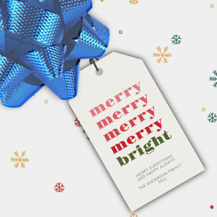 Merry and Bright Modern Minimal Green Christmas Gift Tags