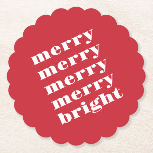 Merry and Bright Modern Minimal Red Christmas Paper Coaster