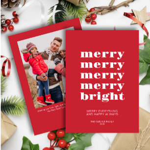 Merry and Bright Modern Minimal Red Photo Holiday Card