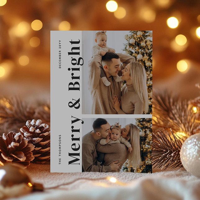 Merry and Bright Modern Minimalist Christmas Photo Holiday Card (Creator Uploaded)