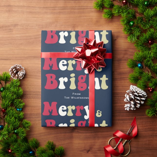 Merry and bright modern photo typography  wrapping paper (Holiday Gift)