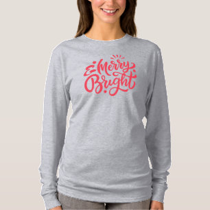 Merry and Bright Modern Red Christmas Long Sleeve  T-Shirt
