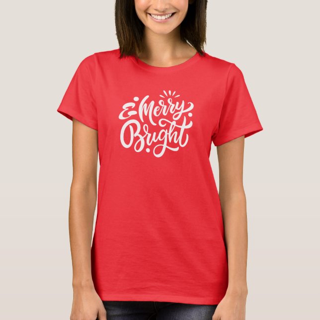 Merry and Bright Modern Red Christmas Women's Tee (Front)
