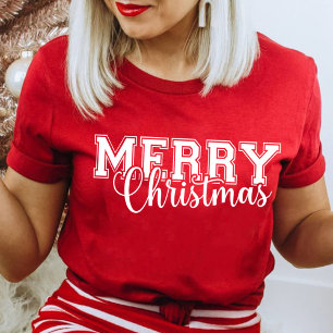 Merry and Bright Modern Red Merry Christmas gift T-Shirt