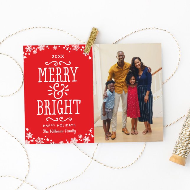 Merry and Bright Modern Red Photo Holiday Card (Creator Uploaded)