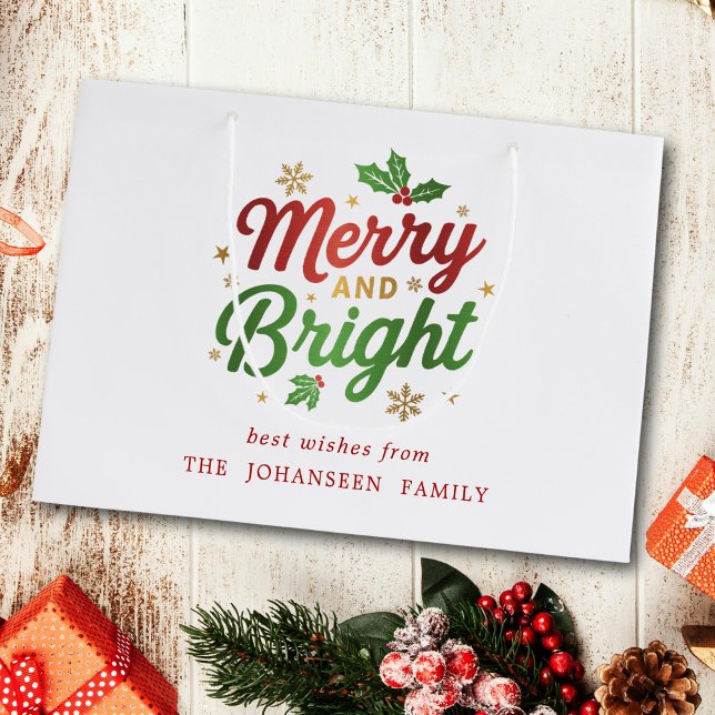 Merry and Bright Modern Retro Festive Christmas Large Gift Bag (Creator Uploaded)