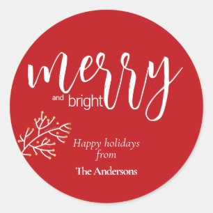 Merry and Bright   Modern Script Christmas  Classic Round Sticker