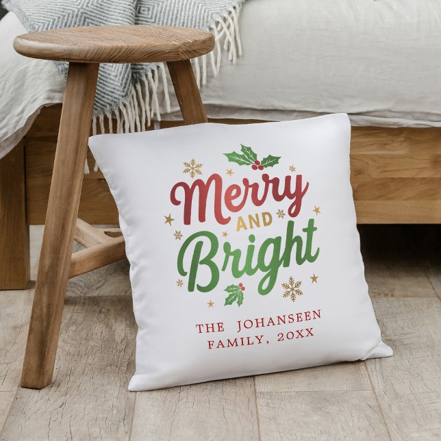 Merry and Bright Modern Simple Christmas Seasonal Cushion (Creator Uploaded)