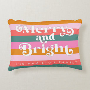 Merry and Bright Modern Stripe Christmas Custom Decorative Cushion