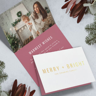 Merry and Bright   Modern Stylish Christmas Photo  Foil Card