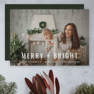 Merry and Bright   Modern Stylish Christmas Photo Holiday Card