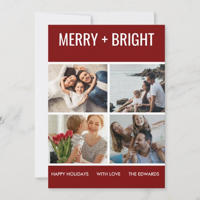 Merry and Bright | Modern Trendy Christmas Photo Holiday Card (Front)