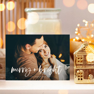 Merry and Bright Modern Two Photo Christmas Holiday Card