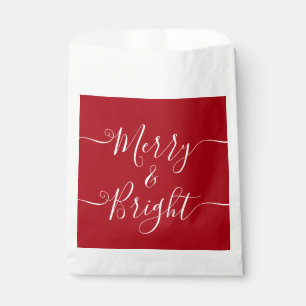 Merry And Bright Modern Typography Red Christmas Favour Bags