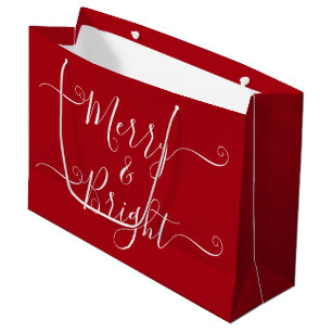 Merry And Bright Modern Typography Red Christmas Large Gift Bag