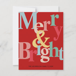 Merry and bright Modern typography red Holiday Card