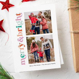 Merry and Bright Modern Whimsical 2-Photo Holiday Card