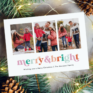 Merry and Bright Modern Whimsical 3-Photo Holiday Card