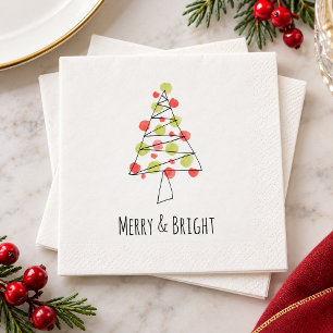 Merry and Bright Modern Whimsical Christmas Tree Napkin