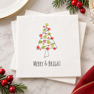 Merry and Bright Modern Whimsical Christmas Tree Napkin
