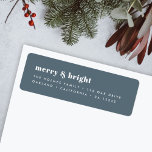 Merry and Bright | Modern Xmas Dusky Smoke Blue<br><div class="desc">A stylish modern holiday return address label with a bold retro typography quote "merry & bright" in white on a dark smoke blue feature colour. The greeting and address can be easily customised for a personal touch. A trendy,  minimalist and contemporary  design to stand out this holiday season!</div>