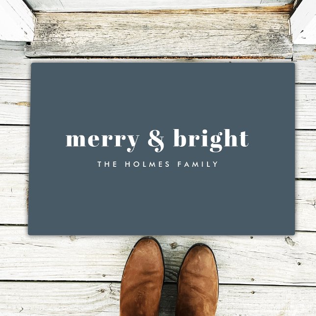 Merry and Bright | Modern Xmas Dusky Smoke Blue Doormat (Creator Uploaded)