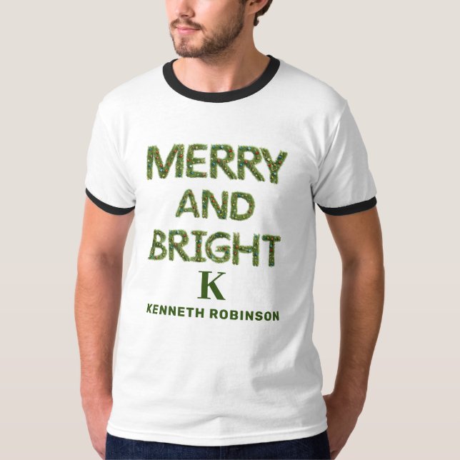 Merry and Bright Monogram Men's Personalised Chic T-Shirt (Front)