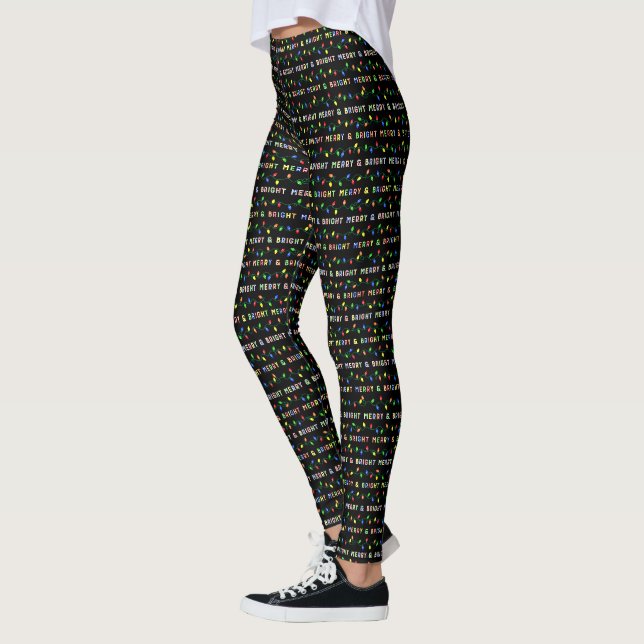 Merry and Bright Multi Christmas Lights Leggings (Left)