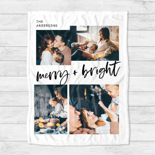 Merry and Bright   Multi Photo Grid Christmas Fleece Blanket