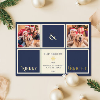 Merry And Bright Navy Blue Gold Foil 2 Photo 