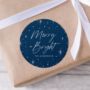 Merry and Bright Navy Holiday Classic Round Sticker