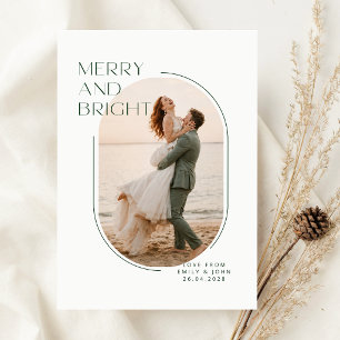 Merry and Bright Newlywed Wedding Photo Christmas Holiday Card