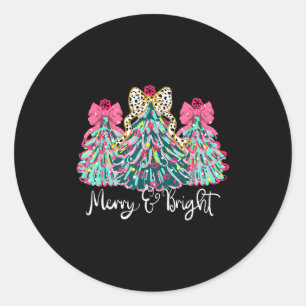 Merry And Bright Nk Christmas Tree Xmas Holiday Wo Classic Round Sticker