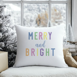Merry and Bright Pastel Colourful Christmas Cushion