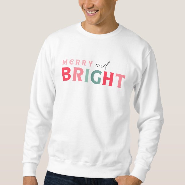 Merry and Bright Pastel Mens Christmas Sweater (Front)