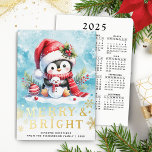 Merry and Bright Penguin Blue Red Gold Christmas<br><div class="desc">Create a stylish personalised Christmas card with a festive design that features a cute penguin in a red Santa hat sitting with a tiny snowman. This design has some real gold foil elements on the front side. A Merry & Bright saying and template text for greetings, family name and a...</div>