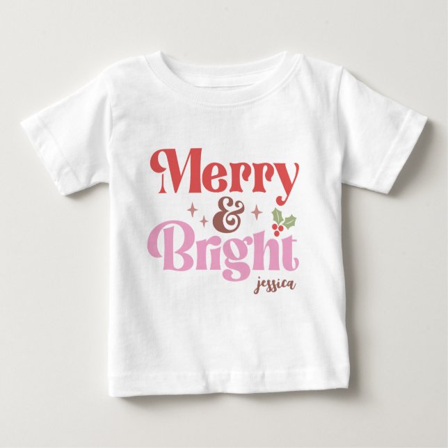 Merry and Bright Personalised Baby T-Shirt (Front)