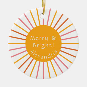 Merry and Bright Personalised Yellow Ceramic Tree Decoration