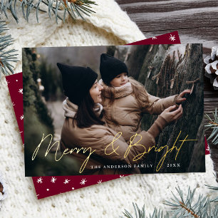 Merry and Bright Photo Burgundy and Gold