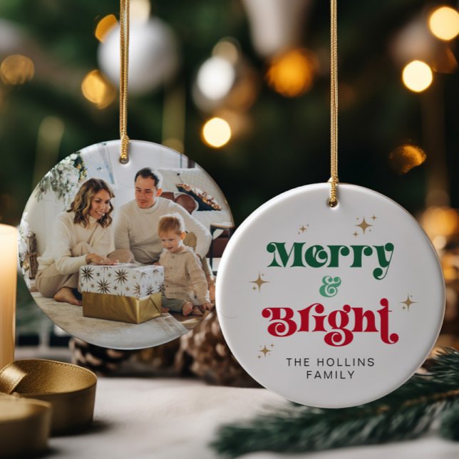 Merry and Bright Photo Christmas Ornament Retro (Creator Uploaded)