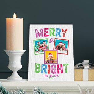 Merry and Bright Photo Christmas Pedestal Sign