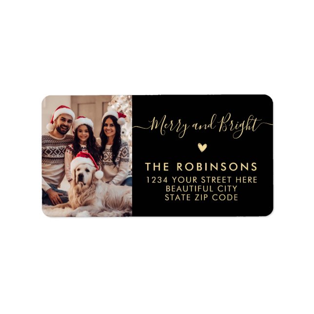 Merry and Bright Photo Christmas Return Address Label (Front)