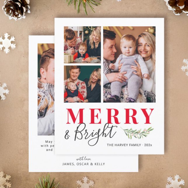 Merry and Bright Photo Collage Christmas Card (Creator Uploaded)