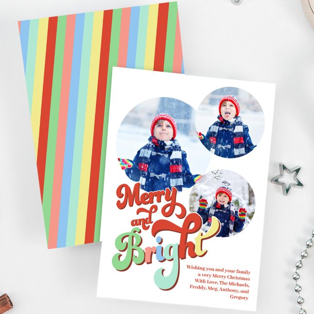 Merry and Bright Photo Collage Christmas Holiday Card (Merry and Bright Christmas holiday photo card.)