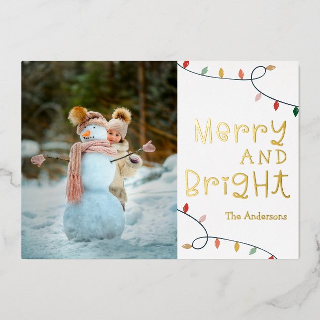 Merry and Bright Photo Foil Holiday Card (Front)