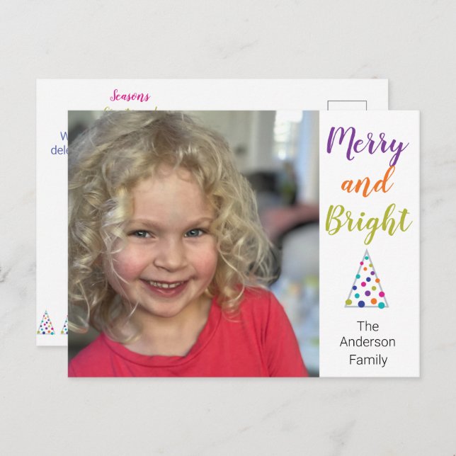Merry and Bright Photo Holiday Postcard (Front/Back)