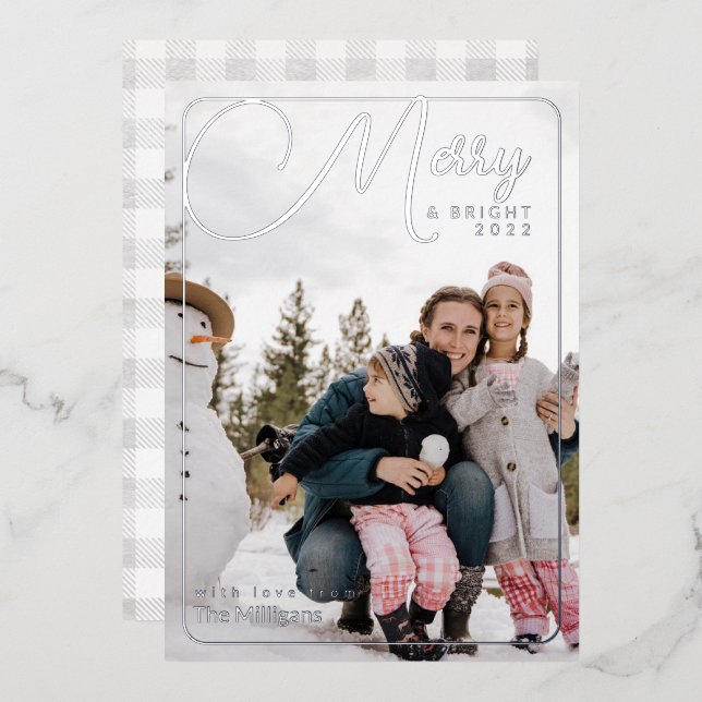 Merry and Bright Photo with Buffalo Plaid Foil Hol (Front/Back)