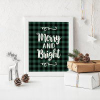 Merry and Bright Pine Green Buffalo Plaid Art