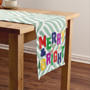 Merry and Bright Pine Tree Reindeer Snowman Long Table Runner