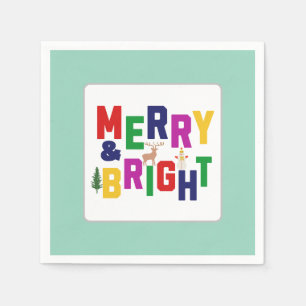Merry and Bright Pine Tree Reindeer Snowman  Napkin